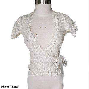 White House Black Market Lace Wrap Top small